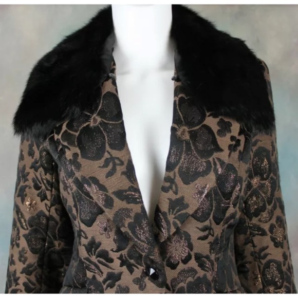 🖤 Cache Coat Faux Fur Neckline Floral Tapestry - Picture 2 of 8